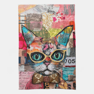 Cat Mixed Mixed Paper Collage Kitchen Towel Theedoek