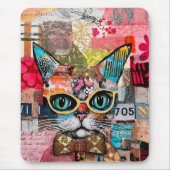 Cat Mixed Mixed Paper Collage Muismat (Voorkant)