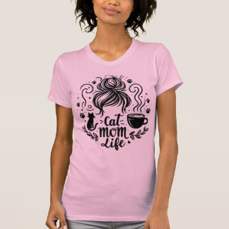 Cat Moeder Leven Rommelige Knot Koffie En Katten T T-shirt