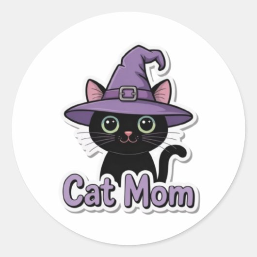 Cat Mom Black Cat Witch Hat Cute Sticker Cat Lover (Voorkant)