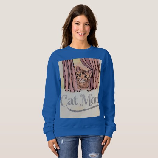 Cat Mom Blauw Sweatshirt (Voorkant volledig)