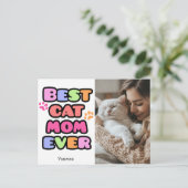 Cat Mom Briefkaart met aangepaste foto & bubbelige (Staand voorkant)