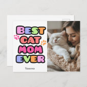 Cat Mom Briefkaart met aangepaste foto & bubbelige (Voorkant / Achterkant)