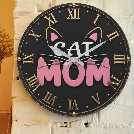 Cat Mom Cute Pink Cat Face Grote Klok