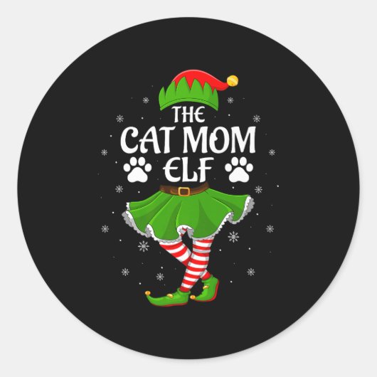 Cat Mom Elf Christmas Family Girls Women Elf Squad Ronde Sticker (Voorkant)