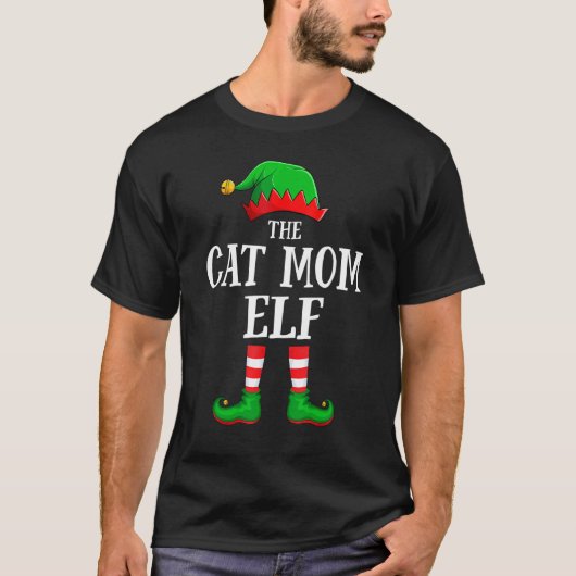 Cat Mom Elf Matching Family Group Christmas T-shirt (Voorkant)