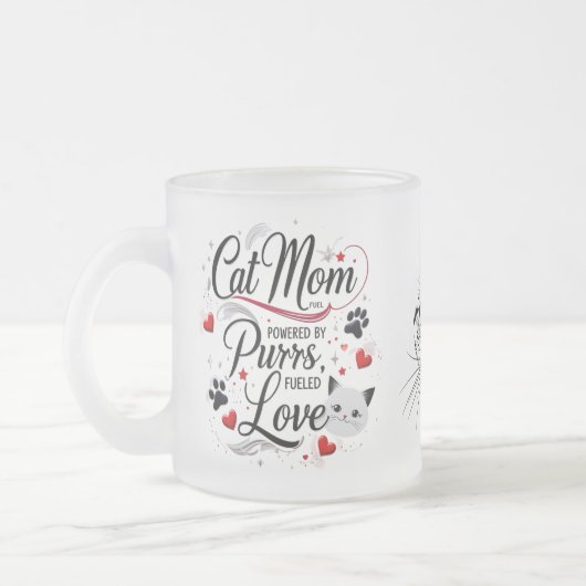 Cat Mom Frosted Glass Mok – Paws, Spint & Liefde (Links)