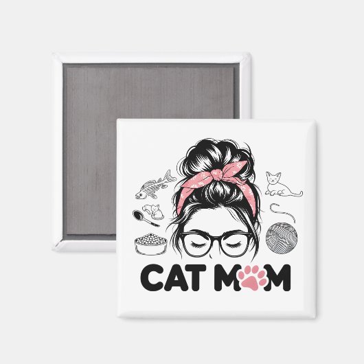 "Cat Mom" Funny Cute Cat Lover Women Magneet (Voorkant / Achterkant)