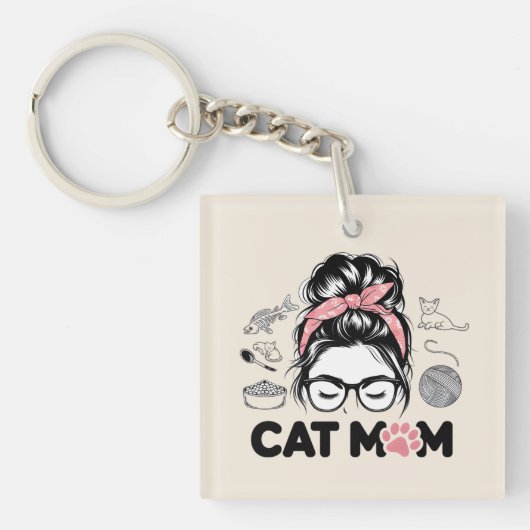 "Cat Mom" Funny Cute Cat Lover Women Sleutelhanger (Voorkant)
