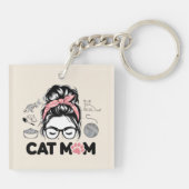 "Cat Mom" Funny Cute Cat Lover Women Sleutelhanger (Achterkant)