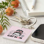 "Cat Mom" Funny Cute Cat Lover Women Sleutelhanger (Voorkant Rechts)