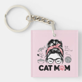 "Cat Mom" Funny Cute Cat Lover Women Sleutelhanger