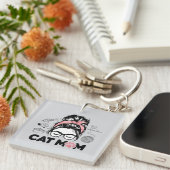 "Cat Mom" Funny Cute Cat Lover Women Sleutelhanger (Voorkant Rechts)