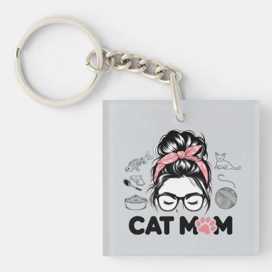 "Cat Mom" Funny Cute Cat Lover Women Sleutelhanger (Voorkant)