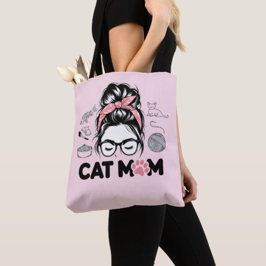 "Cat Mom" Funny Cute Cat Lover Women Tote Bag (Dichtbij)