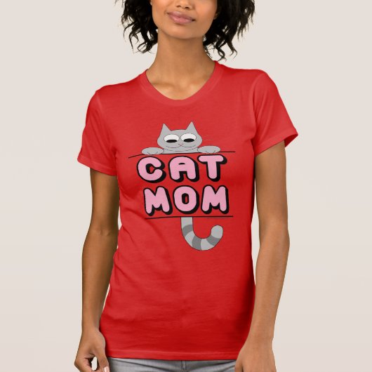 "CAT MOM"-glimlachte Cartoon Cat T shirt (Voorkant)