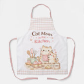 Cat Mom in the Kitchen Kawaii Pastel Gingham Pink Schort (Voorkant)
