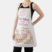 Cat Mom in the Kitchen Kawaii Pastel Gingham Pink Schort (Insitu)