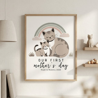 Cat Mom Kitten First Mother’s Day Pastel Nursery Poster