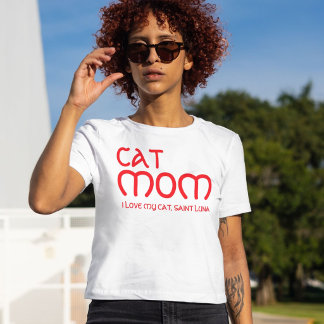 Cat Mom Pet Lover Funny Quote Cute Red And White T-shirt