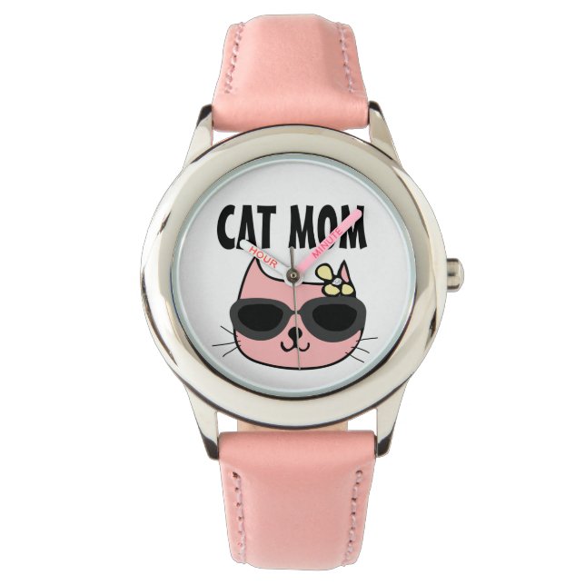 CAT MOM PINK WRIST WATCH HORLOGE (Voorkant)