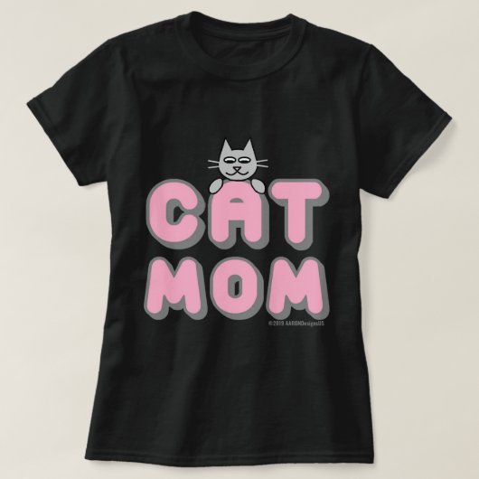 "CAT MOM" Roze en zwart T-shirt (Design voorkant)
