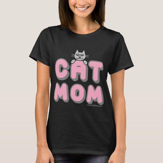 "CAT MOM" Roze en zwart T-shirt (Voorkant)