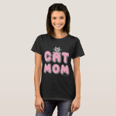 "CAT MOM" Roze en zwart T-shirt (Voorkant volledig)