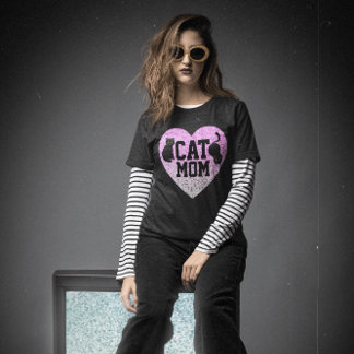 CAT MOM T-SHIRTS FAUX GLITTER