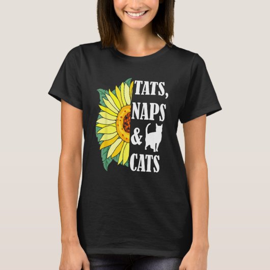 Cat Mom Tats Naps & Cats Kitten  Sunflower Cat own T-shirt (Voorkant)