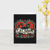 Cat Mom  Tattoo Style Funny Tattoo Art Cat Kaart (Gele Bloem)