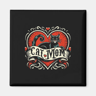 Cat Mom Tattoo Style Funny Tattoo Art Cat Magneet