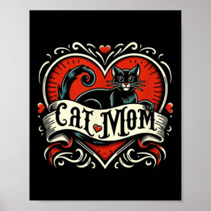 Cat Mom  Tattoo Style Funny Tattoo Art Cat Poster