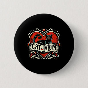 Cat Mom Tattoo Style Funny Tattoo Art Cat Ronde Button 5,7 Cm