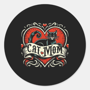 Cat Mom Tattoo Style Funny Tattoo Art Cat Ronde Sticker