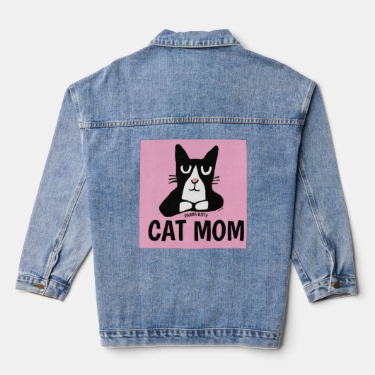 CAT MOM, Tuxedo Cat (Panda Kat) T-shirt Denim Jacket (Achterkant)