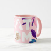 CAT MOM, uw foto, roze bloemen en Mok van bladeren (Voorkant rechts)