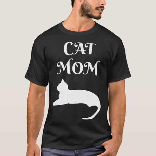 Cat Mom White On Black T-shirt (Voorkant)