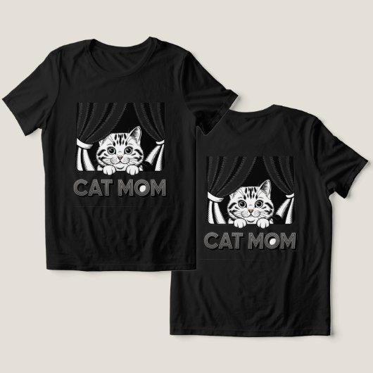 Cat Mom Zwart T-shirt (Ontwerp Voorkant & Achterkant)