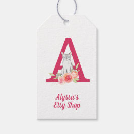 Cat Monogram en Pink Floral Bouquet Merchandise Cadeaulabel