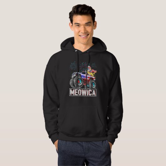 Cat Monster Riding Truck American Flag Plus Size G Hoodie (Voorkant volledig)