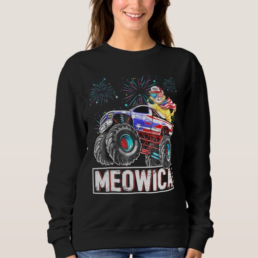 Cat Monster Riding Truck American Flag Plus Size G Trui (Voorkant)