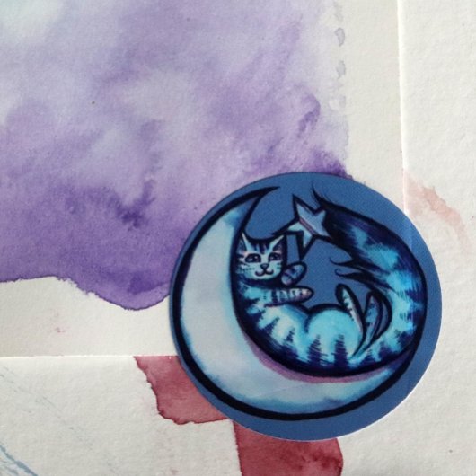 Cat Moon Caturday Star Art Paarse Moon Cat Ronde Sticker