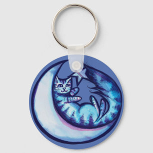 Cat Moon Caturday Star Art Paarse Moon Cat Sleutelhanger