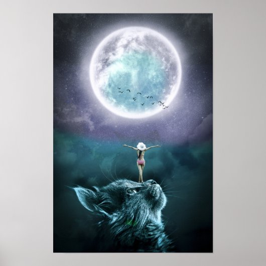 Cat Moon Fantasy Girl Poster (Voorkant)