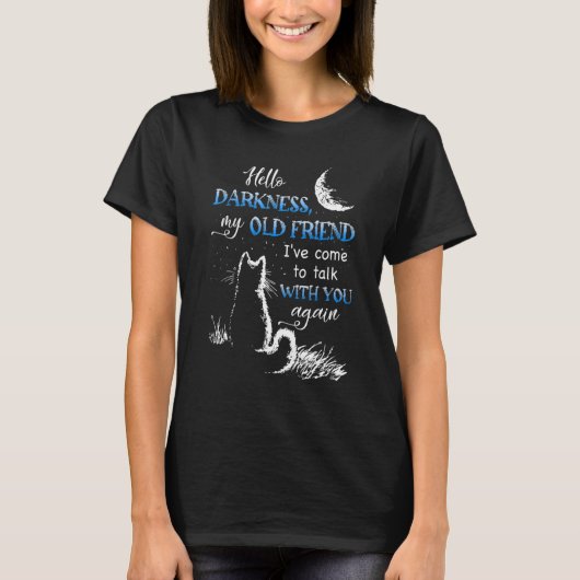 Cat Moon Hallo Darkness My Old Friend Night Cat Ki T-shirt (Voorkant)