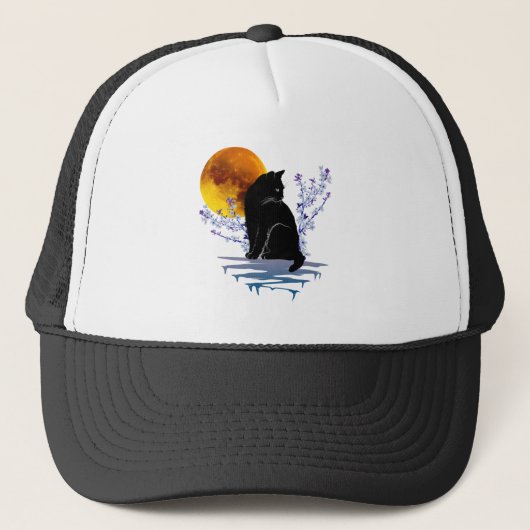 CAT MOON IN BLOSSOM FLOWER BLACK CATEGORIE LOVER TRUCKER PET (Voorkant)