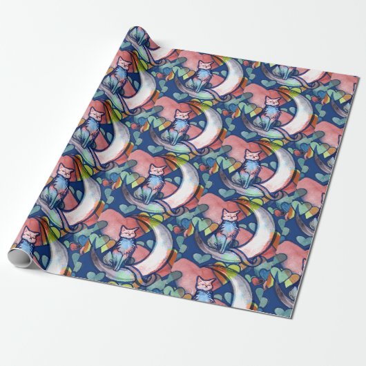Cat Moon Lover Harten Cadeaupapier (Uitgerold)