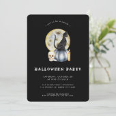 Cat Moon Party Waterverf Cute Halloween Kaart (Staand voorkant)