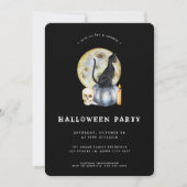 Cat Moon Party Waterverf Cute Halloween Kaart (Voorkant)